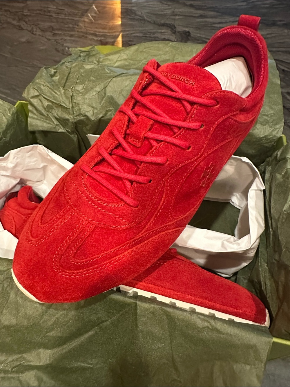 Tory Burch Red Suede Lace-Up Sneakers